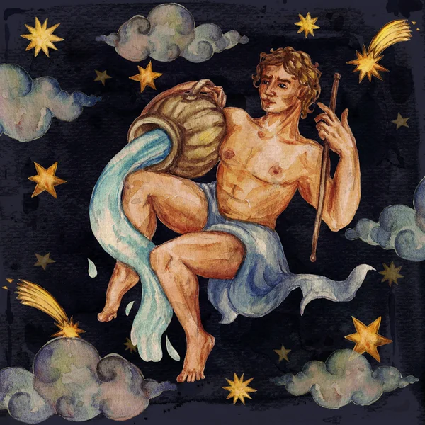 Horoszkóp - Vízöntő. Akvarell illusztráció. — Stock Fotó