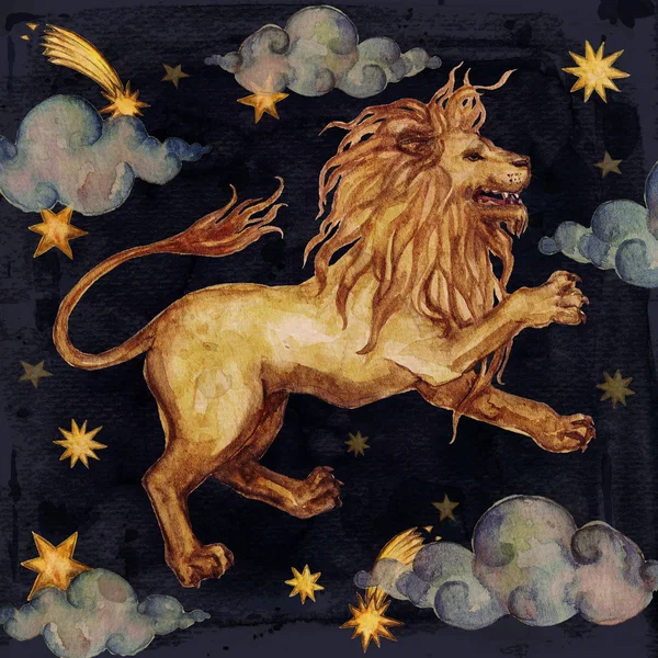 Stjärntecken - lejonet. Akvarell Illustration. Isolerade. — Stockfoto