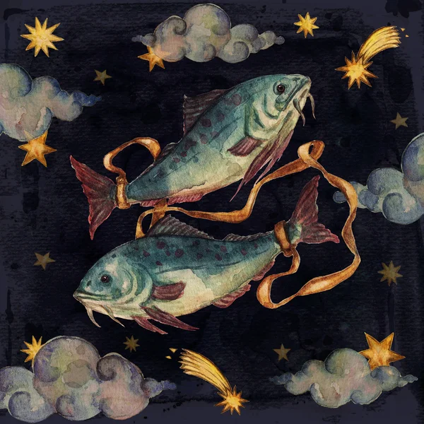 Signe du zodiaque - Poissons. Illustration aquarelle . — Photo