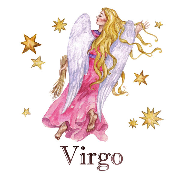 Zodiac sign - Virgo.  Watercolor Illustration.