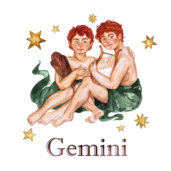 Sternzeichen - Gemini. Aquarellillustration. lizenzfreie Stockfotos