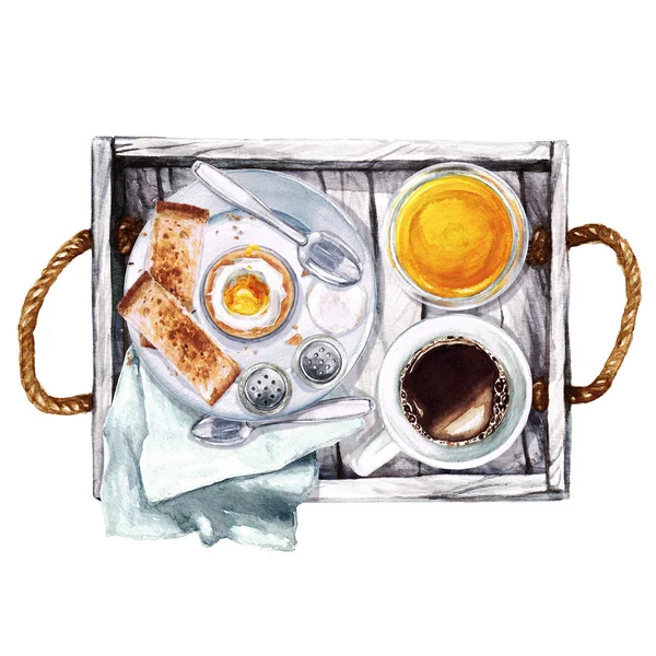 Breakfast. Watercolor Illustration. — ストック写真