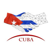 Kubai zászlóból készült kézfogás logó.