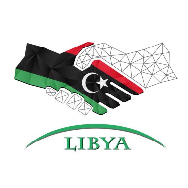 Libya bayrağından yapılan el sıkışma logosu.
