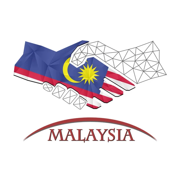 Logotipo del apretón de manos hecho de la bandera de Malasia. — Vector de stock