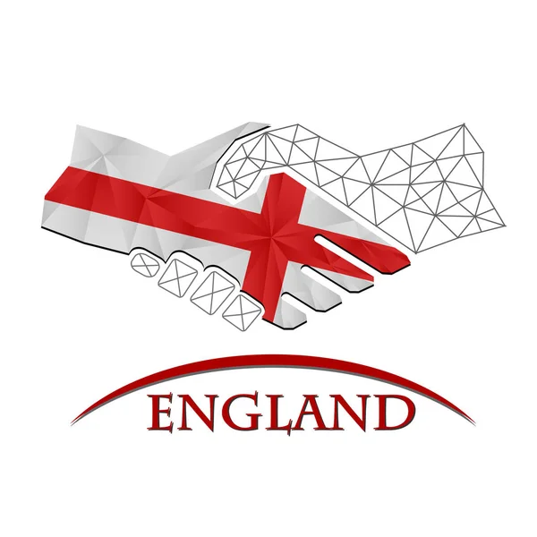 Logotipo de aperto de mão feito da bandeira da Inglaterra. — Vetor de Stock