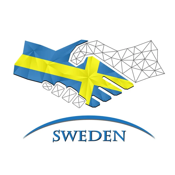 Logotipo del apretón de manos hecho de la bandera de Suecia. — Vector de stock