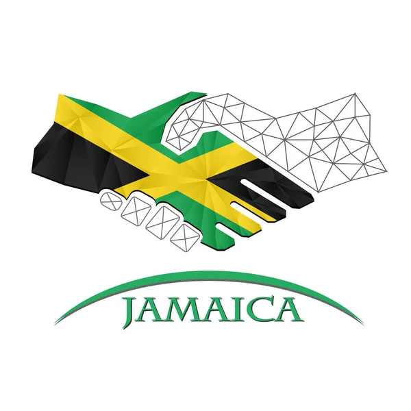 Logotipo del apretón de manos hecho de la bandera de Jamaica. — Vector de stock