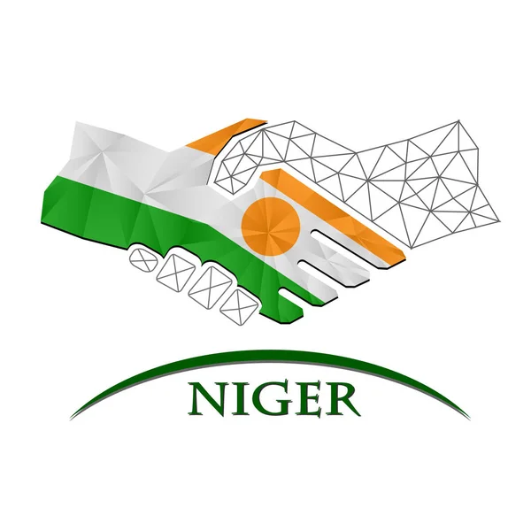 Logo de poignée de main fabriqué à partir du drapeau du Niger. — Image vectorielle