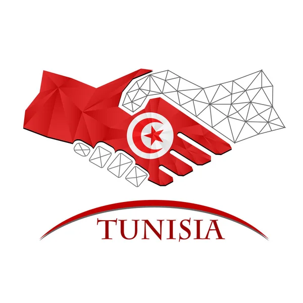 チュニジアの国旗から作られた握手のロゴ. — ストックベクタ
