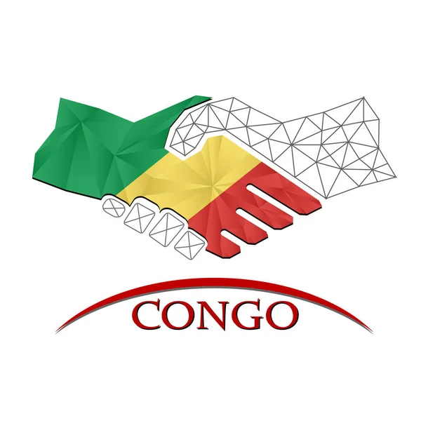 Logotipo del apretón de manos hecho de la bandera del Congo. — Vector de stock