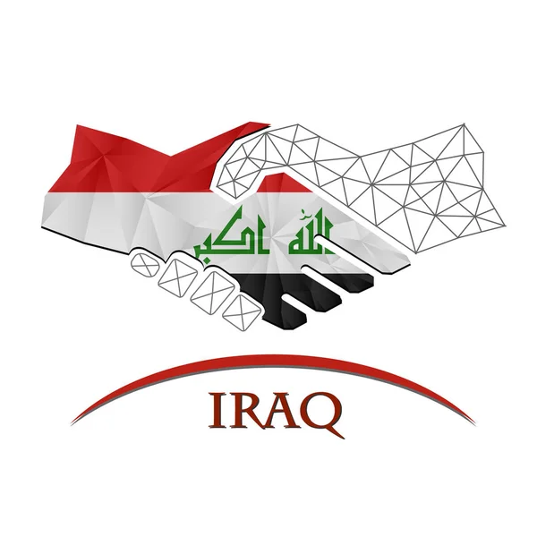 Logotipo de aperto de mão feito a partir da bandeira do Iraque. —  Vetores de Stock