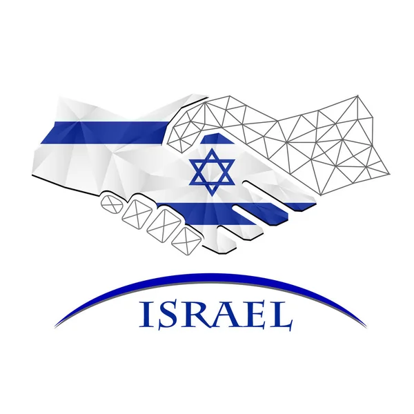 Logotipo de aperto de mão feito da bandeira de Israel. — Vetor de Stock