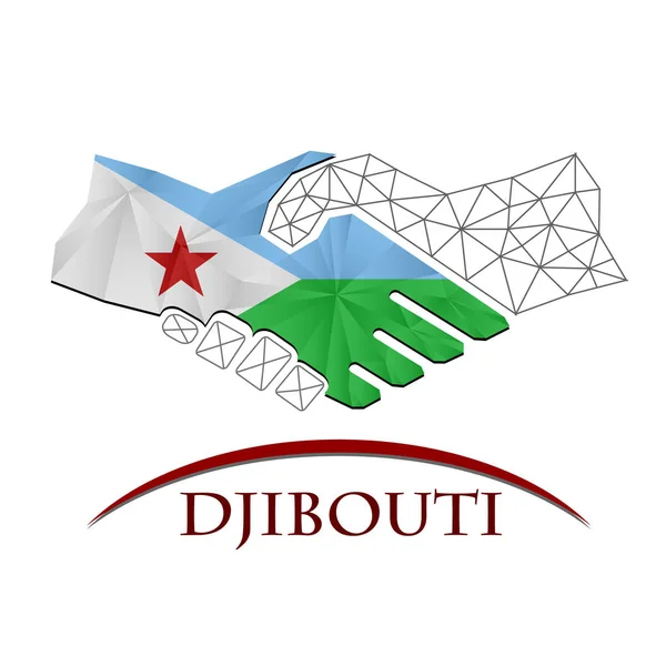 Handslag logotyp tillverkad av flagga Djibouti. — Stock vektor