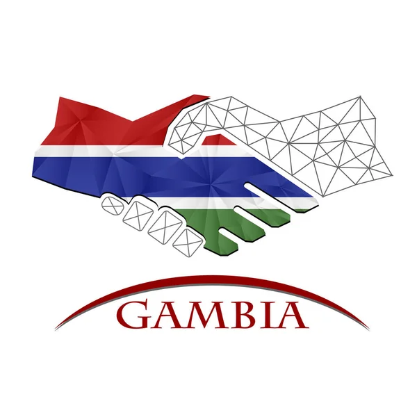 Logotipo del apretón de manos hecho de la bandera de Gambia. — Vector de stock