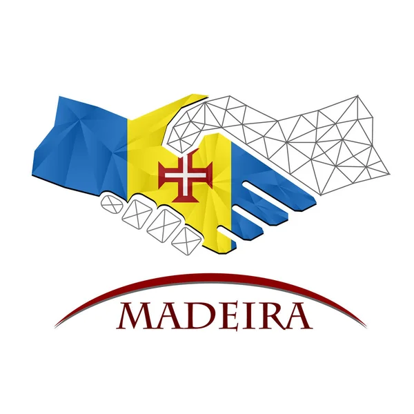 Logo handshake z vlajky Madeiry. — Stockový vektor