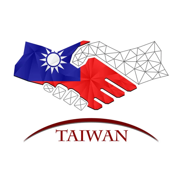 Logotipo del apretón de manos hecho de la bandera de Taiwán. — Archivo Imágenes Vectoriales