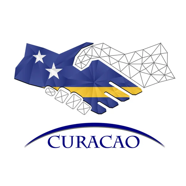 Logotipo de aperto de mão feito da bandeira de Curaçao. —  Vetores de Stock