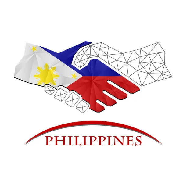 Logotipo del apretón de manos hecho de la bandera de Filipinas. — Vector de stock