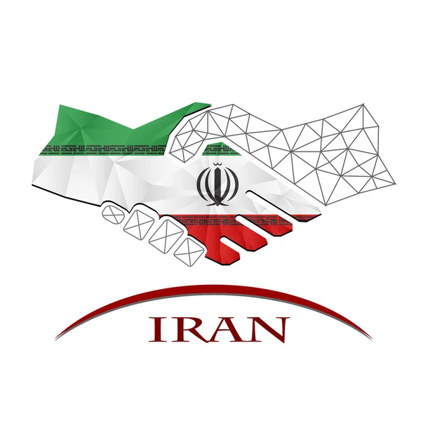 Logo della stretta di mano fatto dalla bandiera di Iran. — Vettoriale Stock