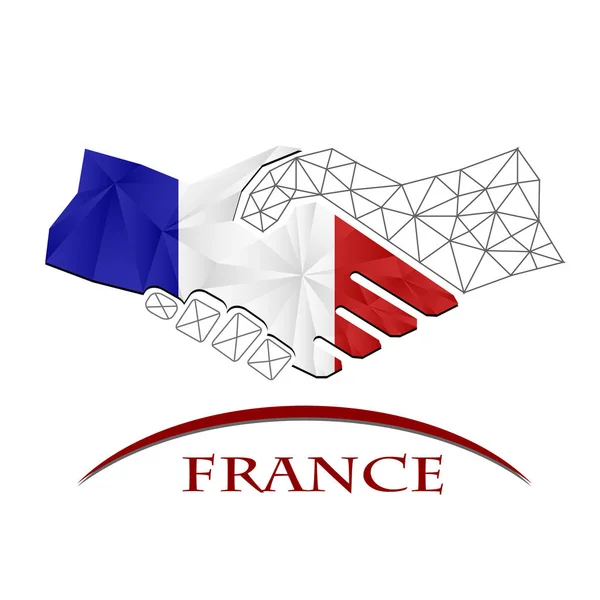Logotipo de aperto de mão feito a partir da bandeira da França. — Vetor de Stock