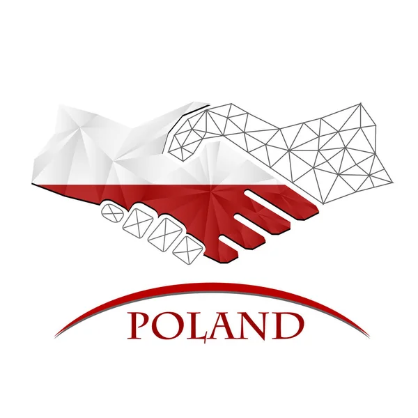 Logo uścisku dłoni wykonane z flagi Polski. — Wektor stockowy