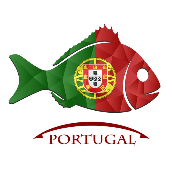 Logo del pesce ottenuto dalla bandiera del Portogallo . — Vettoriale Stock