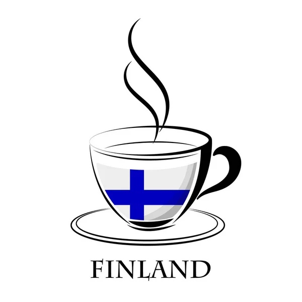 Kávé logó készült Finnország zászlaja — Stock Vector