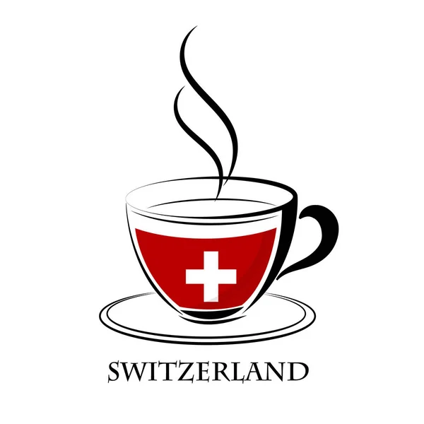 Logotipo do café feito a partir da bandeira da Suíça — Vetor de Stock