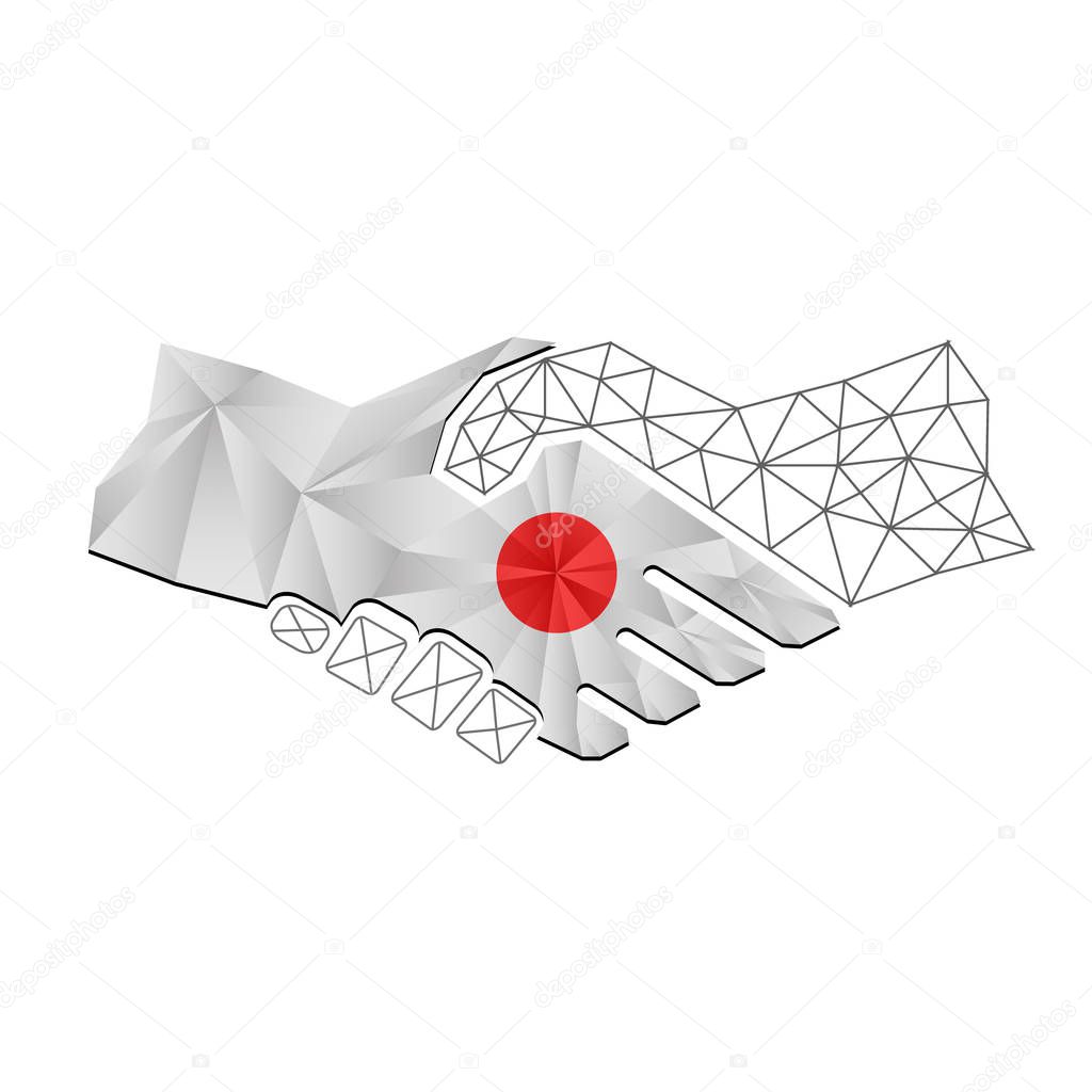 Handshake logo made from the flag of Japan.