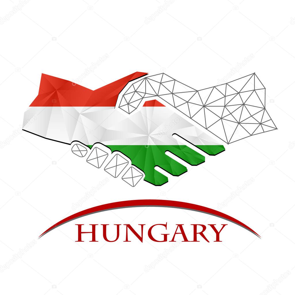 Handshake logo made from the flag of Hungary.