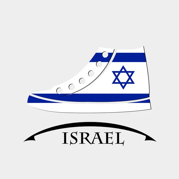 Ícone sapatos feitos a partir da bandeira de Israel — Vetor de Stock