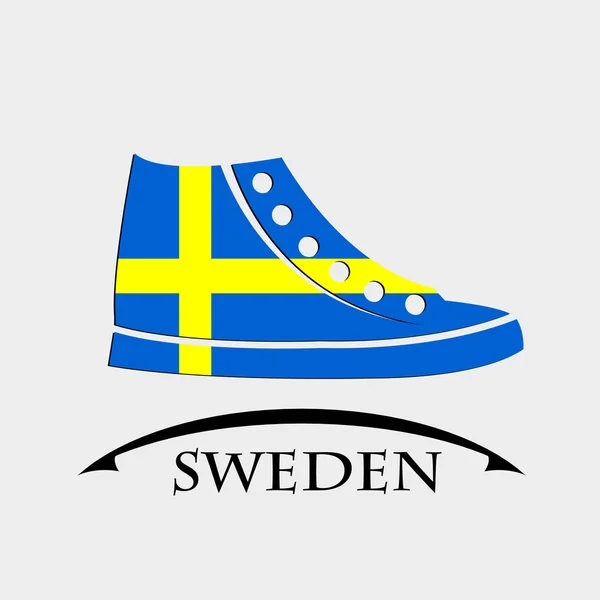 Svédország zászlaja készült cipő ikon — Stock Vector