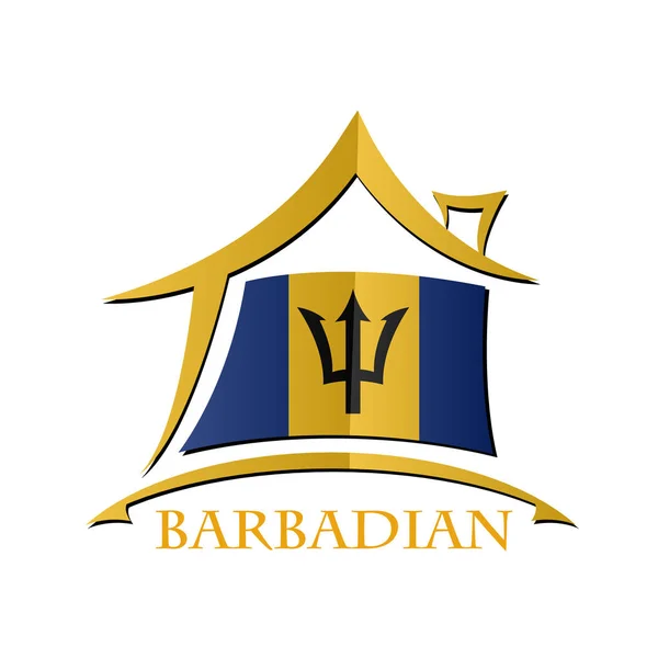 Icona della casa fatta con la bandiera di Barbadian — Vettoriale Stock