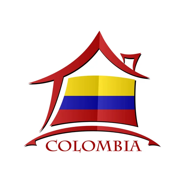 Ícone da casa feita a partir da bandeira da colômbia — Vetor de Stock