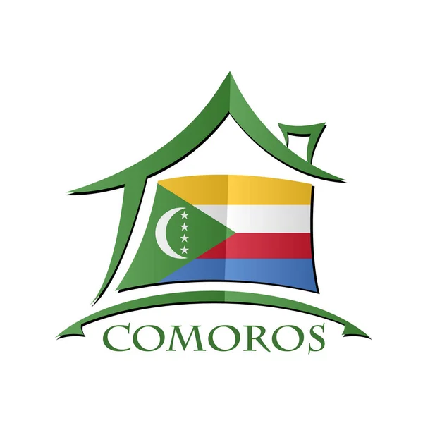 Icône de la maison faite à partir du drapeau des Comores — Image vectorielle