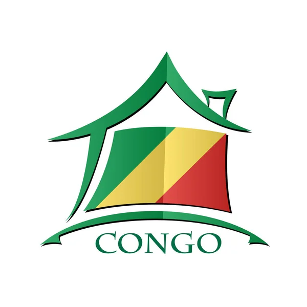 Icono de casa hecho con la bandera del Congo — Vector de stock