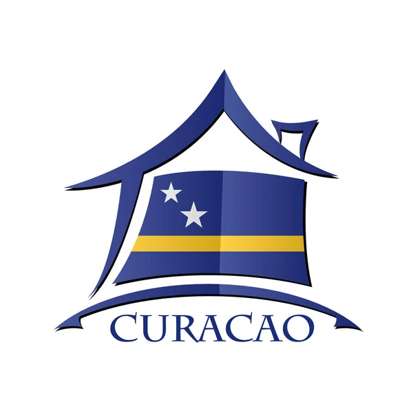 Ikonu domečku z vlajky Curacao — Stockový vektor