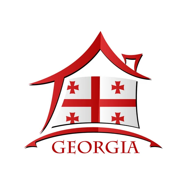 Ikona dom z Flaga stanowa Georgii — Wektor stockowy