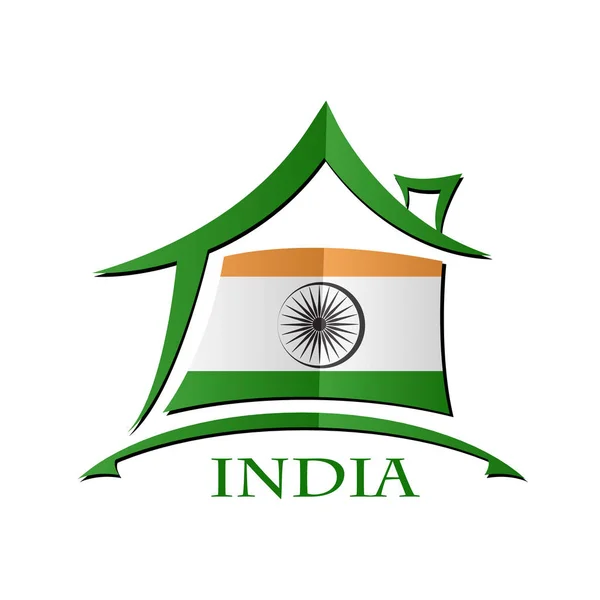 Icono de la casa hecho de la bandera de India — Vector de stock