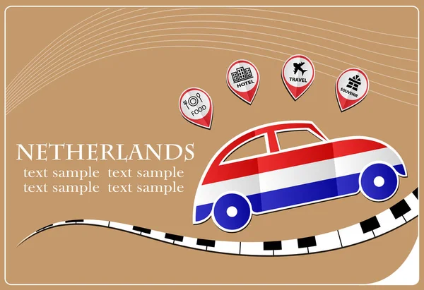 Ícone do carro feito a partir da bandeira da Holanda — Vetor de Stock