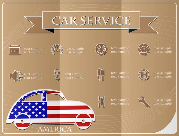 Servizio auto, realizzato con la bandiera americana, illustrazione vettoriale — Vettoriale Stock