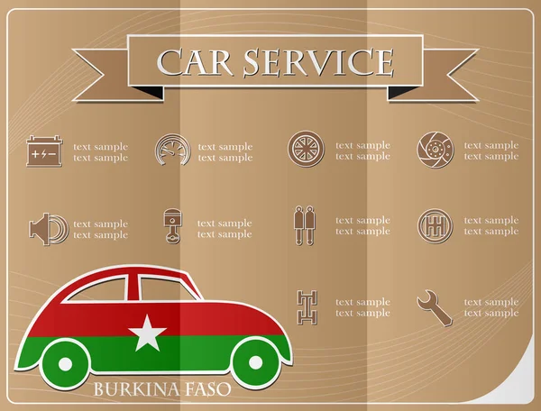 Car service,made from the flag of Burkina Faso, vector illustrat — Stock Vector