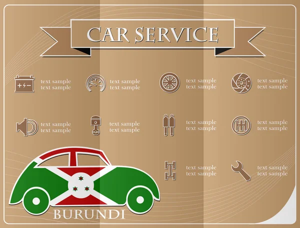 Servizio auto, realizzato con la bandiera del Burundi, illustrazione vettoriale — Vettoriale Stock