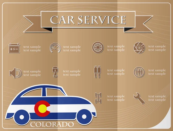 Servizio auto, realizzato con la bandiera del Colorado, illustrazione vettoriale — Vettoriale Stock