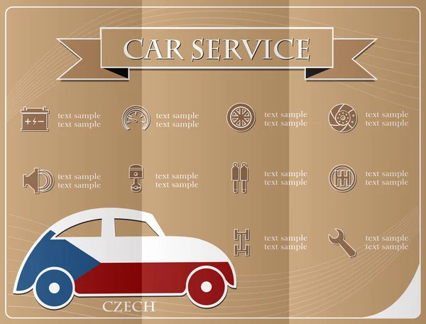 Servicio de coches, hecho de la bandera de República Checa, ilustración vectorial — Vector de stock