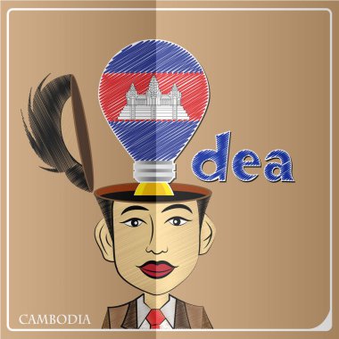 Fikir ampul, Kamboçya bayrağı insan kafası, yapılan vektör 