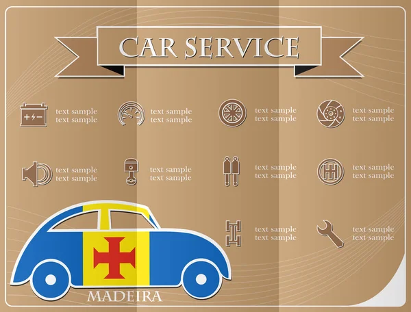 Servizio auto, realizzato con la bandiera di Madeira, illustrazione vettoriale — Vettoriale Stock