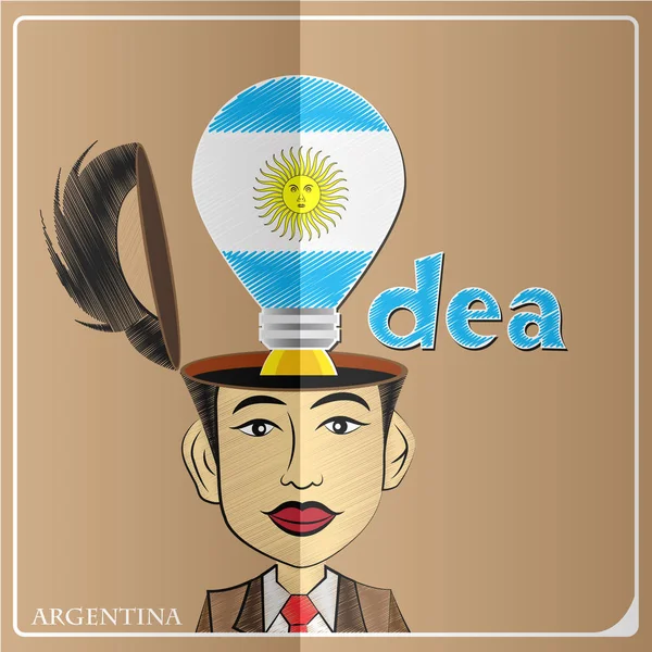 想法的灯泡，由人类的脑袋，阿根廷国旗矢量 — 图库矢量图片