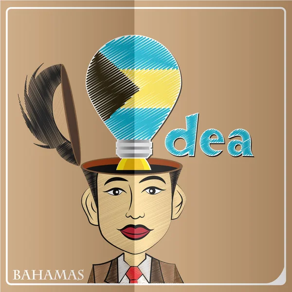 Idea bombilla, hecha de la bandera de Bahamas en la cabeza humana, vector i — Archivo Imágenes Vectoriales